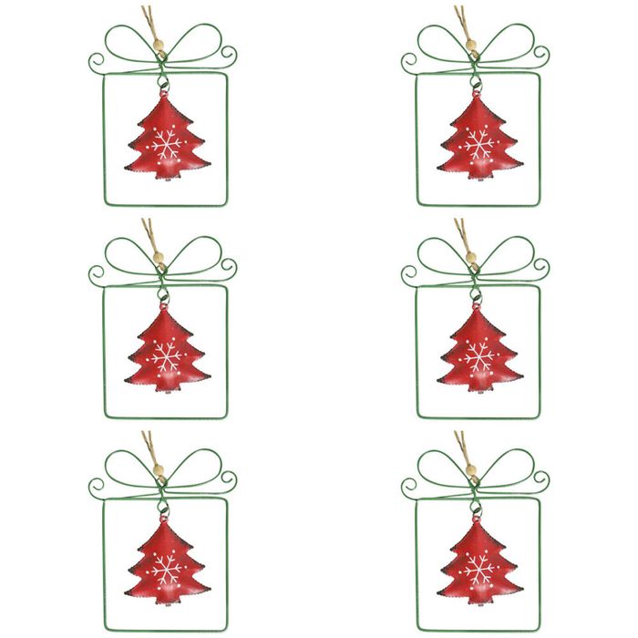 6x LVD Metal/Beads Xmas Tag Christmas Holiday Decoration 10x8.5cm Green/Red