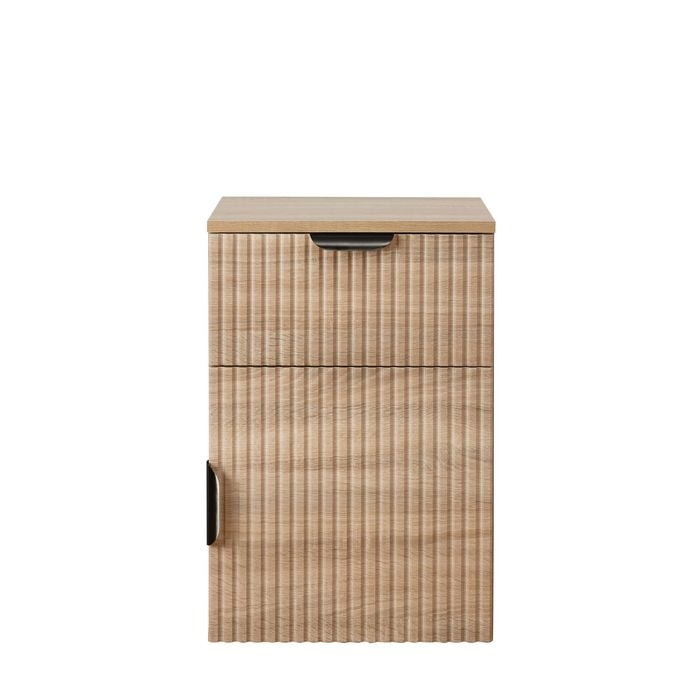 European Cabinetry Fluted Pull Black Porto Bedside Table Natural Oak