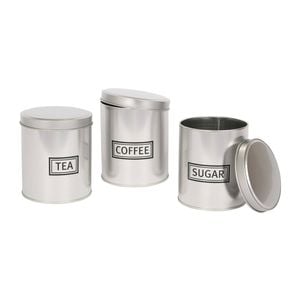 Harbour Housewares 3pc Round Metal Tea Coffee Sugar Canister Set
