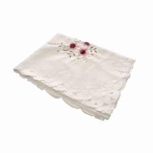 Isadora Flowers Off White Embroidered Rectangular Tablecloth 180 x 275 cm