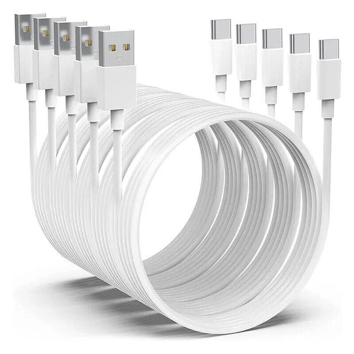 iWill 5 Pack 2m Long Data Transfer Charger Charging USB Type C Phone Tablet Cable Cord Bulk White
