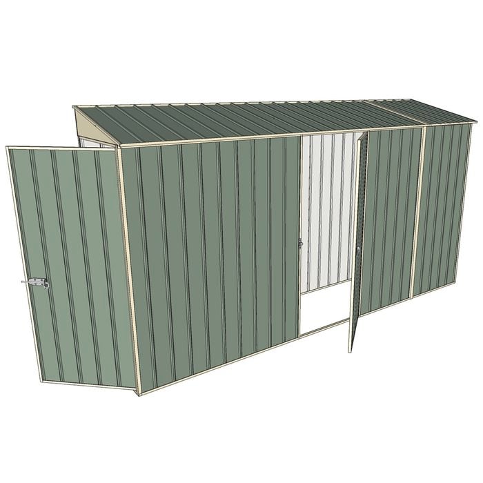 Build-a-Shed 0.8 x 3.7 x 2m Skillion Single Hinged Door Shed with Single Hinged Side Door - Green
