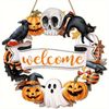 Lifebay Halloween Wooden Wreath Black Cat Pumpkin Skull Sign