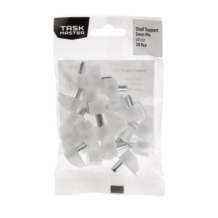Taskmaster 5mm White Plastic Shelf Support - 20 Pack