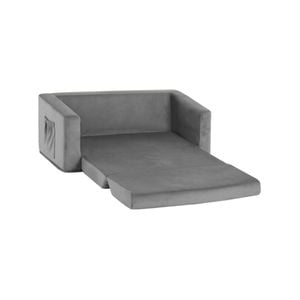 Keezi Kids Sofa 2 Seater Children Flip Open Couch Velvet Armchair Grey