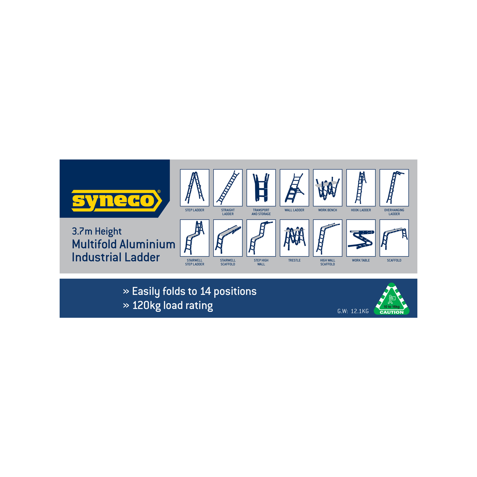 Syneco 3.7 m 120kg aluminium multifold ladder sales