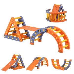 Kids Climbing Frame Set Indoor Outdoor Toddler Toys Pikler Triangle Climber With Arch Orange