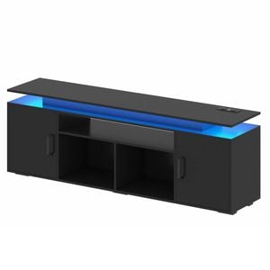 Ufurniture TV Cabinet with RGB LED Light 140cm TV Entertainment Unit Stand Media Console w/ Open Shelf and Storage Cabinet