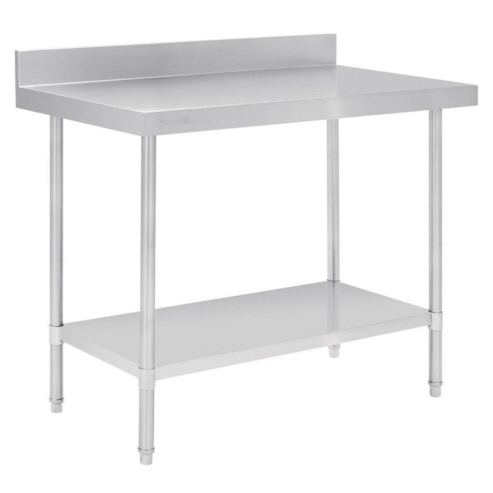 Vogue Stainless Steel Table Premium With Splashback 1200mm Commercial Kitchen Bench