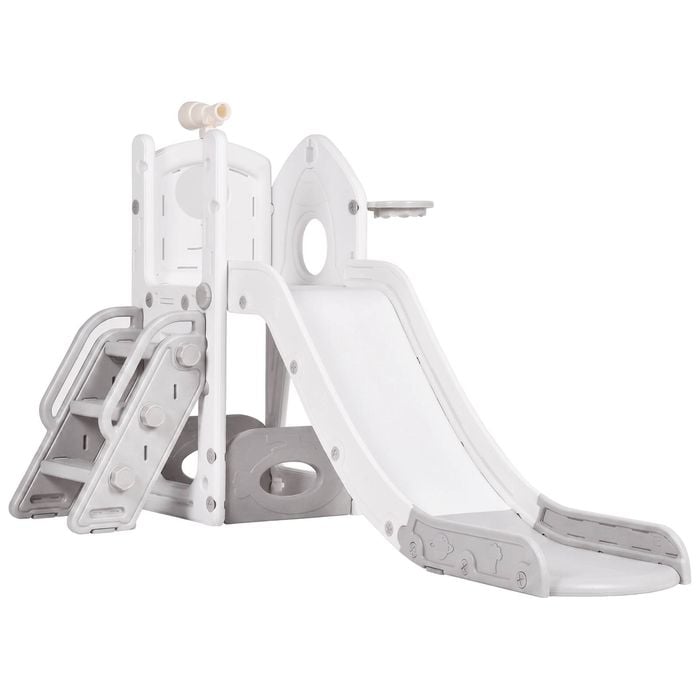 6 in 1 Toddler Slide Indoor Baby Slide Kids Playset Outdoor Playground Grey