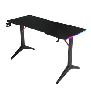 MIUZ Gaming Desk with RGB LED Lighting Carbon Fiber Top Cup Holder Headphone Hoo