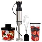 Kenmore Immersion 400W Hand Blender Food Chopper, Stainless Steel Quad Blade Hand Blender, Black and Silver