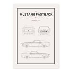 Classic Car Blueprint - Ford Mustang Fast Back A1 Poster Print