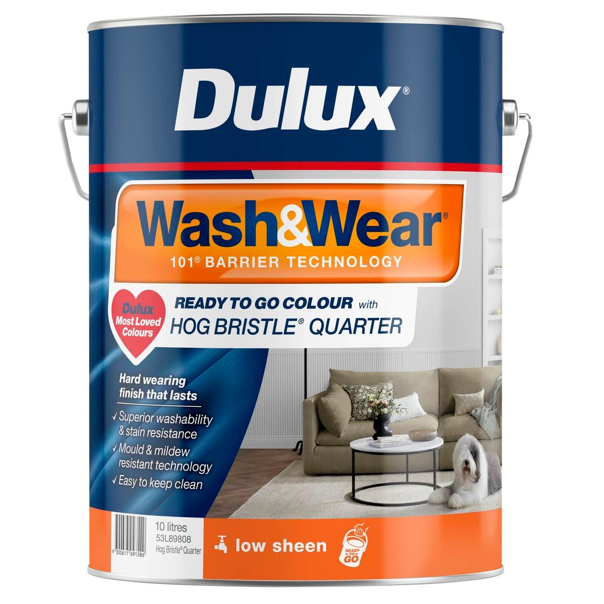 Dulux 10L Hog Bristle Quarter Low Sheen Wash&Wear Interior Paint — free download