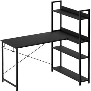 Advwin 110cm L Shaped Computer Desk with Reversible Storage Bookshelf Corner Desk Black