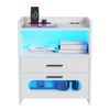 Advwin Bedside Table Wireless Charging Station LED Lights 2 Drawers Storage White