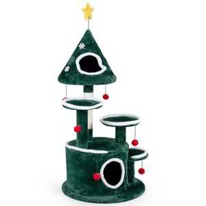 Costway Christmas Cat Tree Kitty Furniture Decoration Cat Tower w/Star Spring Toy-Green