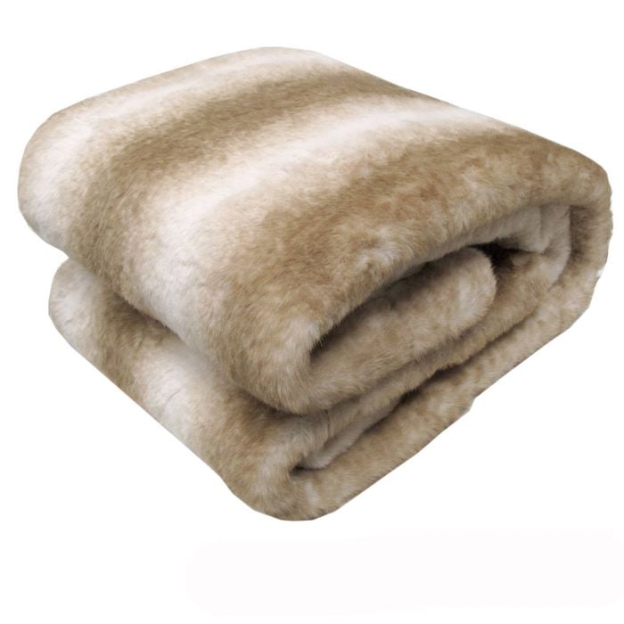 Sia Luxury Range Faux Fur Throw Rug 127 x 152 cm Taupe Striped Chinchilla