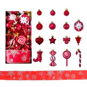 Catzon 30 Pcs Christmas Ball Including Candy Cane Bow Star Hanging Ornaments for Xmas-DarkRed