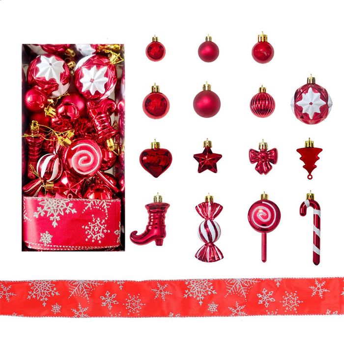 Catzon 30 Pcs Christmas Ball Including Candy Cane Bow Star Hanging Ornaments for Xmas-DarkRed