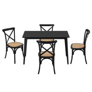 Oikiture 5PCS Dining Table Set Rectangle Table and Rubberwood Dining Chairs