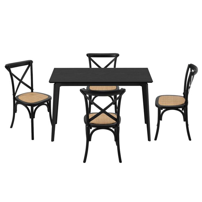 Oikiture 5PCS Dining Table Set Rectangle Table and Rubberwood Dining Chairs