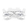 Houston Outdoor 1.5m Round Aluminium Dining Setting White With 6 Kansas Chairs & Navy Stripe Cushions