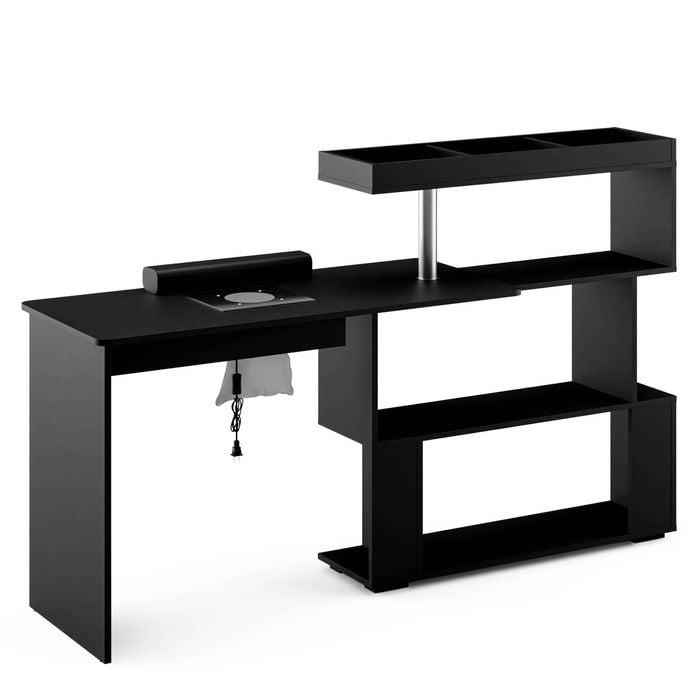 Ufurniture Nail Desk Manicure Table w/Dust Collector, Rotatable Reversible L-Shaped/Line-Shaped Black