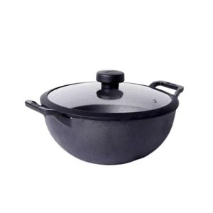 Meyer Pre-Seasoned Cast Iron Induction Deep Wok/Kadai 24cm