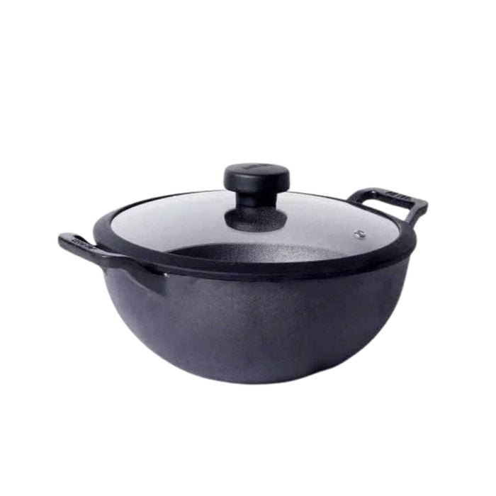 Meyer Pre-Seasoned Cast Iron Induction Deep Wok/Kadai 24cm