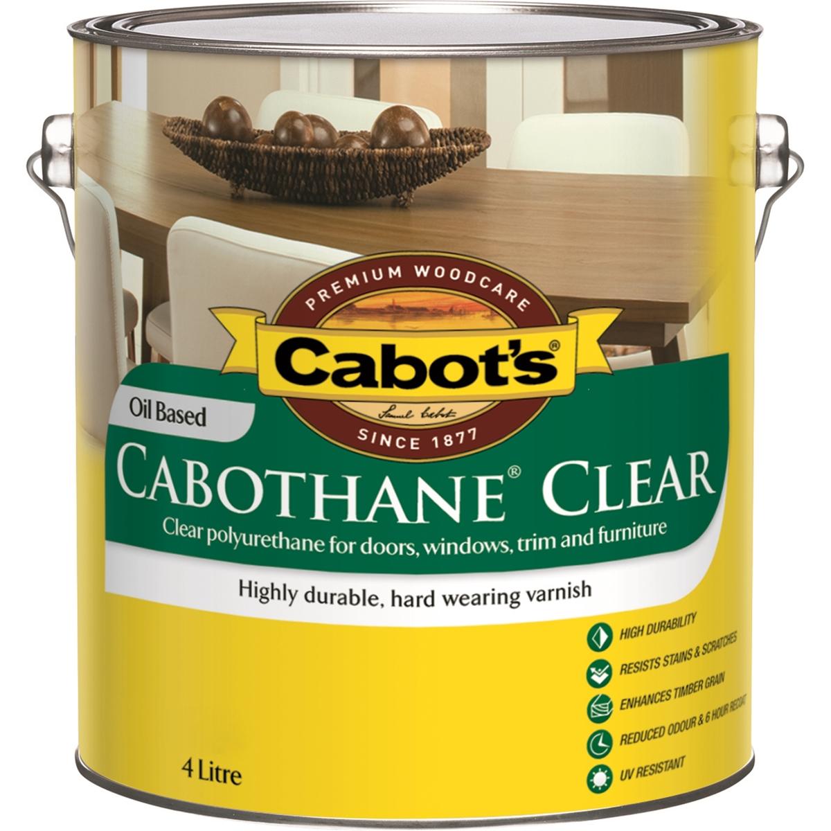 Cabot's 4L Gloss Oil Based Cabothane Clear Polyurethane Timber Varnish ...
