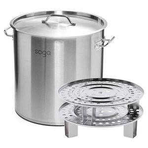 SOGA Stainless Steel Stock Pot with Double Steamer Rack Insert 21L