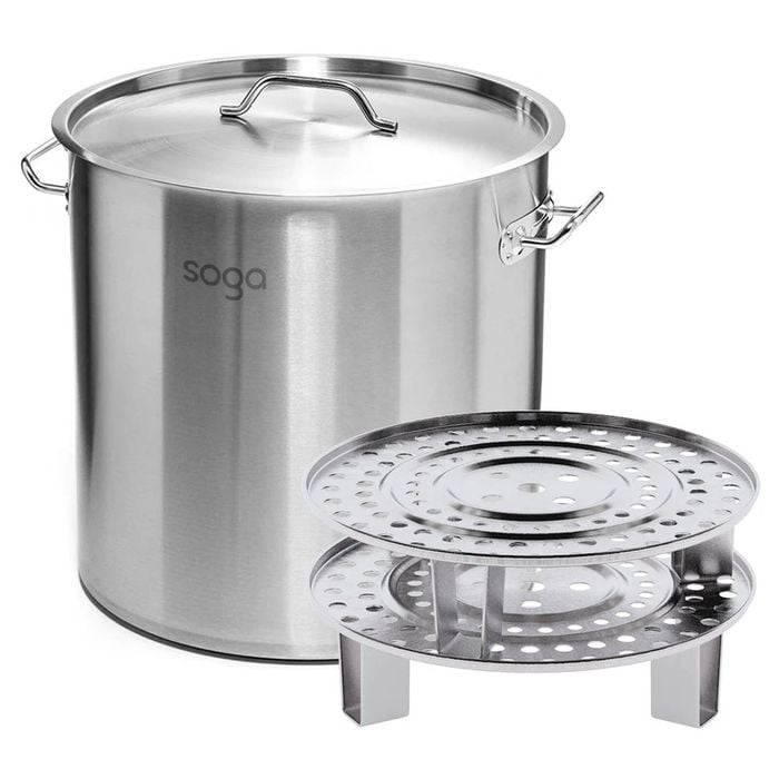 SOGA Stainless Steel Stock Pot with Double Steamer Rack Insert 21L