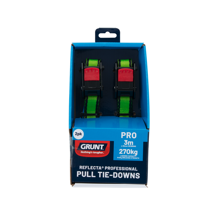 GRUNT 25mm x 3m Pro Cam Buckle Tie Down - 2 Pack