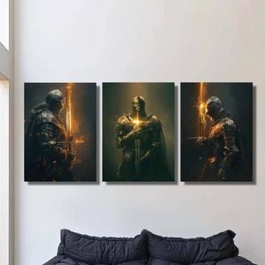 3pcs Flame Knight Art of Knight Wearing Full Armor Print 100% Australian Made 3 x 40x60cm (Metal Print)