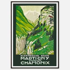 Galrie Vintage Electric Railway Art Print of Martigny to Chamonix by J. Graz, Black Frame, 50 x 70cm (20 x 28inch)