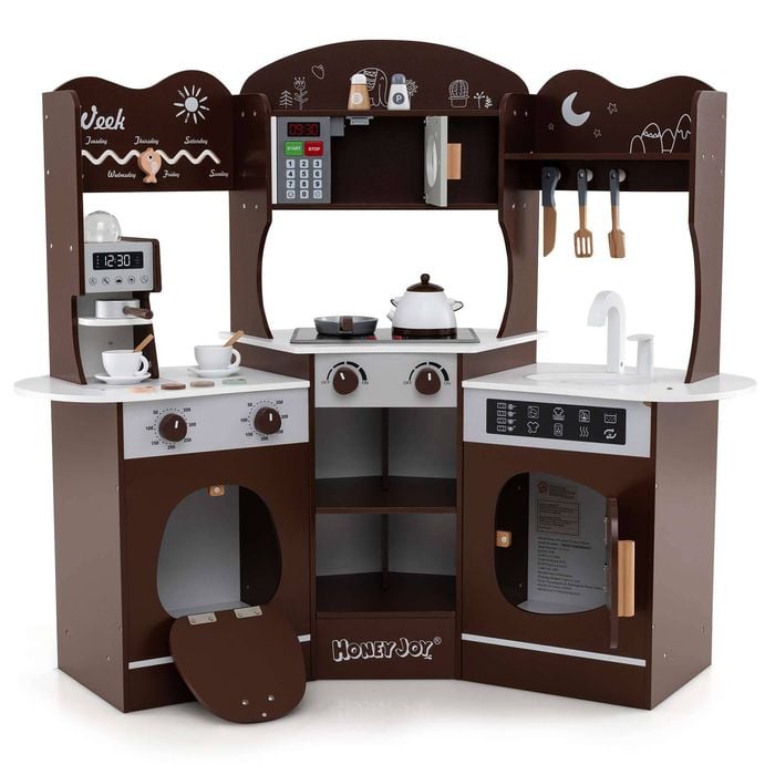 Costway Kids Pretend Play Kitchen Brown