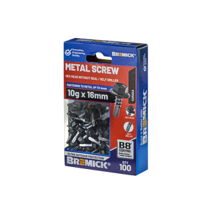 Bremick Metal Hex Screw 10g x 16mm B8 KA PK100