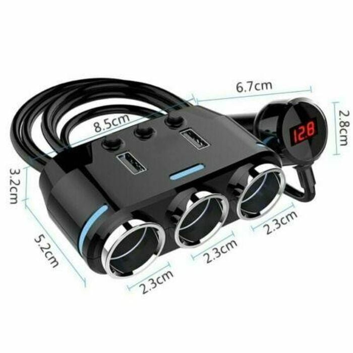 Car Charger Cigarette Lighter 3 Port Power Adapter Socket + Dual Usb