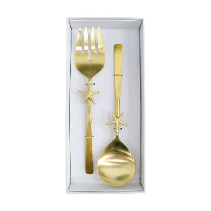 2pc LVD Handcrafted Coastal Starfish Metal Salad Server/Utensil Set 27cm Gold