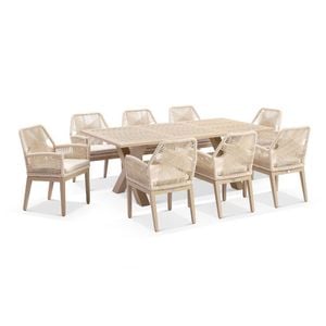 Tahitian 2.1m Aluminium Dining Table With 8 Hugo Dining Chairs Light Oak - Cream Rope - Cream