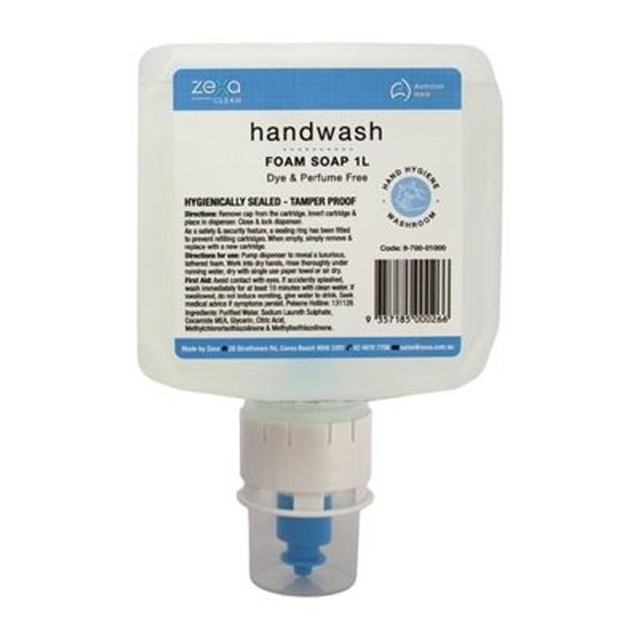 Zexa Foam Hand Wash Antibacterial Fragrance Free 1l Refill Cartridge Australian Made