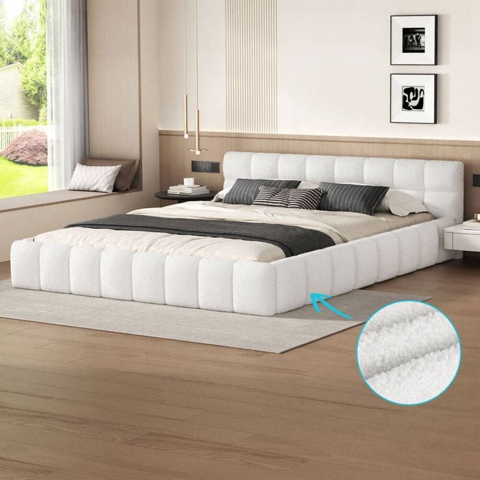 ALFORDSON Bed Frame Double White Boucle