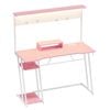 Ufurniture 120cm Gaming Desk With Led Lights & Power Outlets, Computer Desk With Pegboard, Monitor Stand & Shelf, Pink