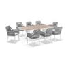 Kansas 2m Outdoor Teak/aluminium Dining Table White With 8 Hugo Chairs & Stone Grey W/textured Olefin Cushions