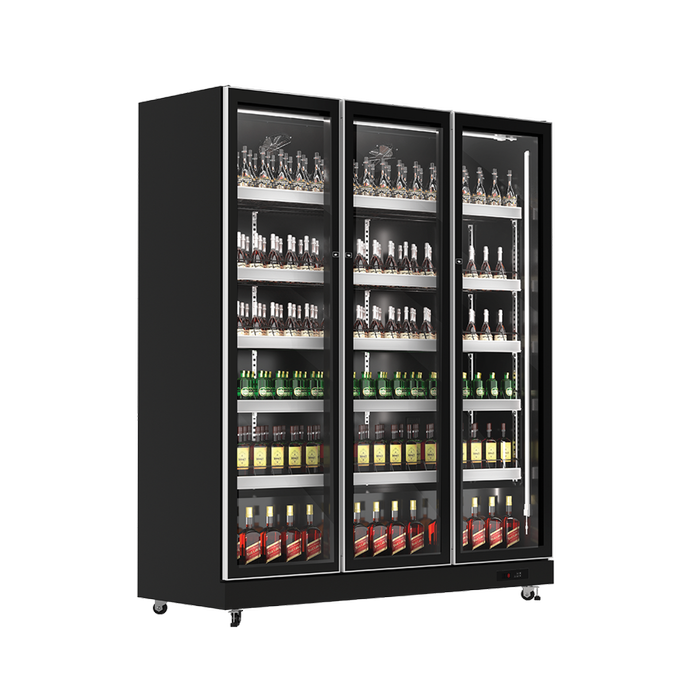 Exquisite Three Glass Doors Upright Display Refrigerators Black 1070 Litre