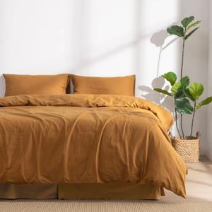 Dreamaker Linen Cotton Quilt Cover Set Rust - Queen Bed