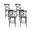 Aster 4pc Crossback Bar Stools Dining Chair Solid Birch Timber Rattan Seat Black