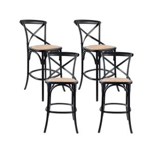 Aster 4pc Crossback Bar Stools Dining Chair Solid Birch Timber Rattan Seat Black