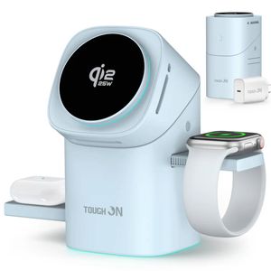 Tough On MagPro Qi2.2 25W 3-in-1 Wireless Charger for Apple & Samsung Devices - Cyan